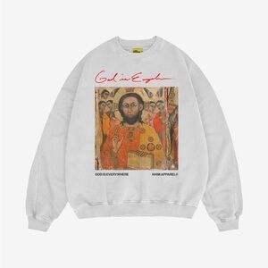 God is Everywhere Gallery ICON Crewneck‎ Sweater White XL NEW Art Vintage Style